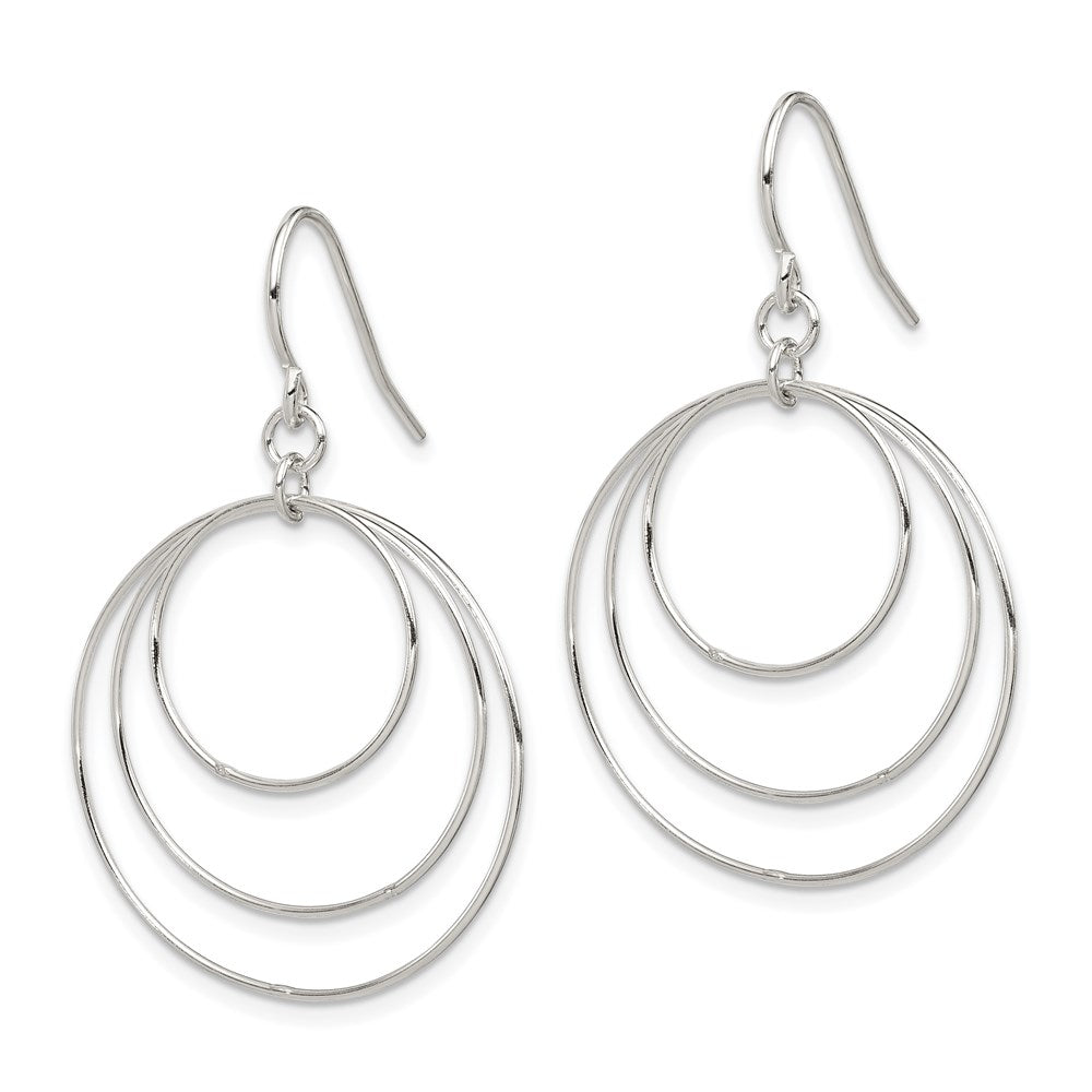 Sterling Silver Polished Fancy Triple Circle Dangle Earrings