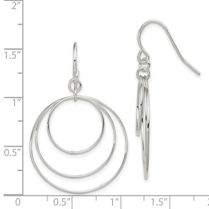 Sterling Silver Polished Fancy Triple Circle Dangle Earrings