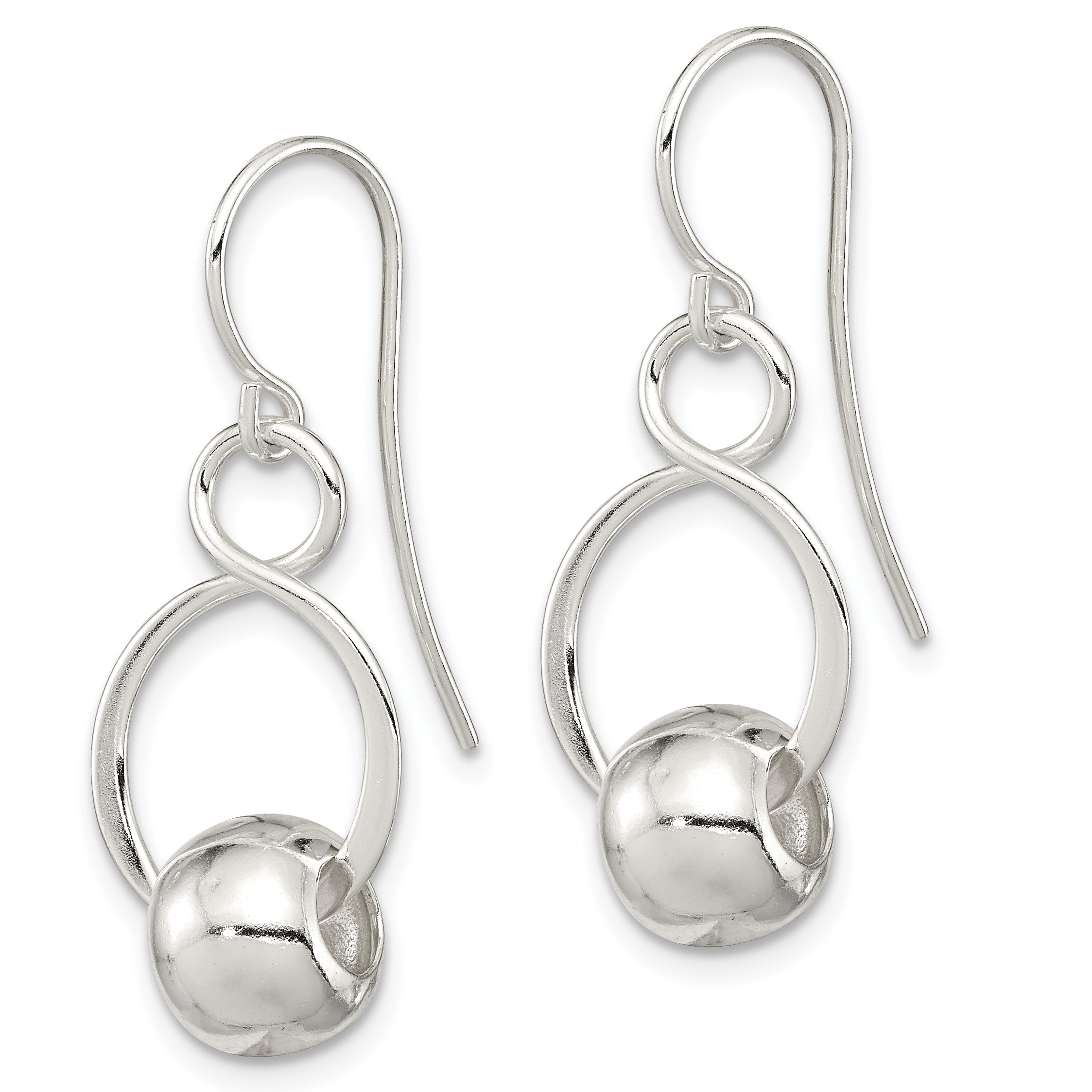 Sterling Silver Twist W/Bead Dangle Earrings
