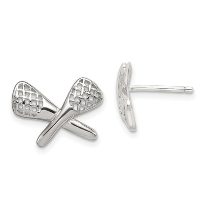 Sterling Silver Rhodium-Plated Lacrosse Post Earrings