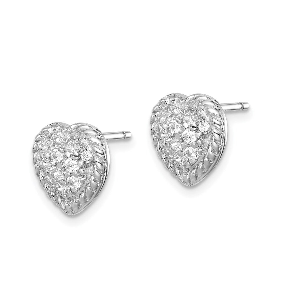 Sterling Silver Rhodium Plated Cz Heart Post Earrings