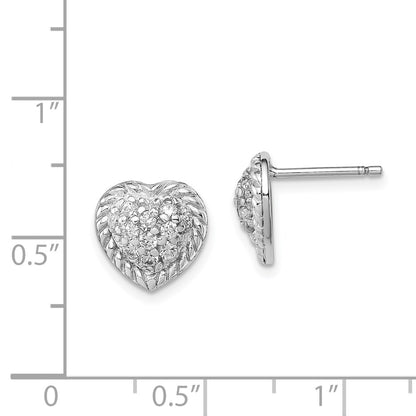 Sterling Silver Rhodium Plated Cz Heart Post Earrings