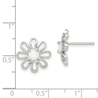 Sterling Silver Rhodium-Plated Created Opal Daisy Post Earrings