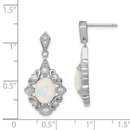 Sterling Silver Rhodium-Plated Created Opal And Cz Earrings