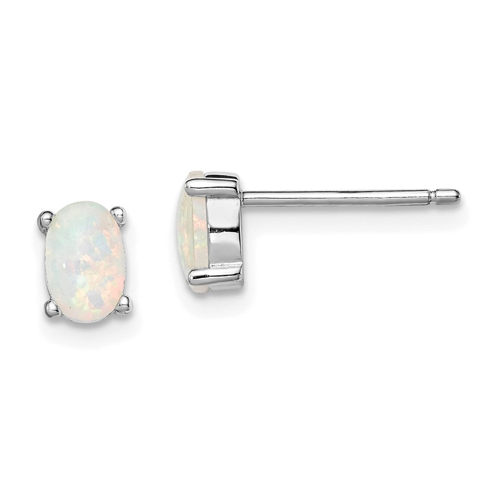 Sterling Silver Rhodium-Plated Created Opal Post Earrings