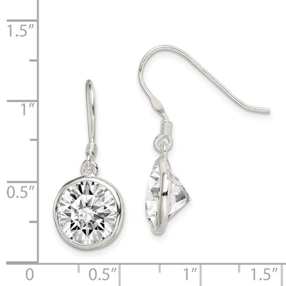 Sterling Silver Polished 11mm Round Cz Bezel Set Dangle Earrings