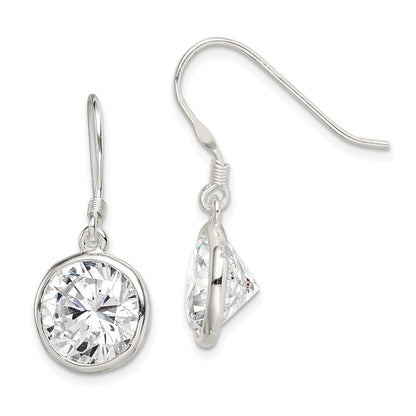 Sterling Silver Polished 11mm Round Cz Bezel Set Dangle Earrings