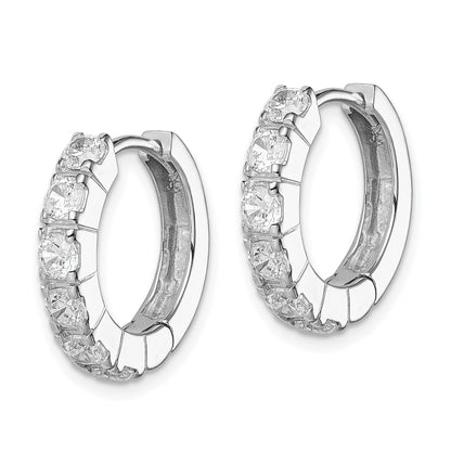 Sterling Silver Rhodium-Plated Cz Hinged Hoop Earrings
