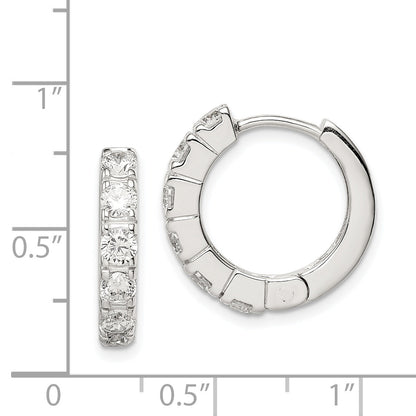 Sterling Silver Rhodium-Plated Cz Hinged Hoop Earrings