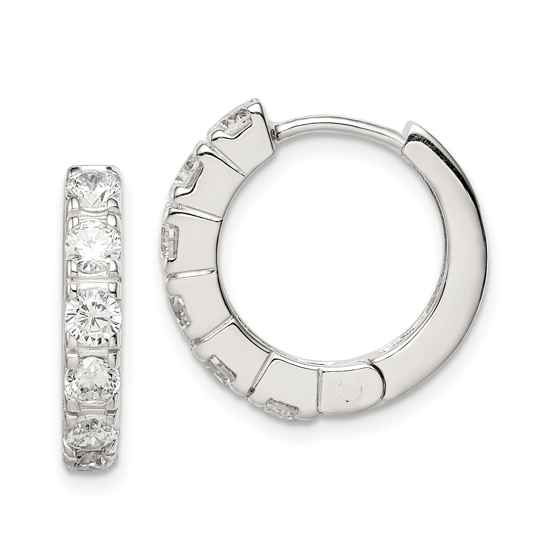 Sterling Silver Rhodium-Plated Cz Hinged Hoop Earrings