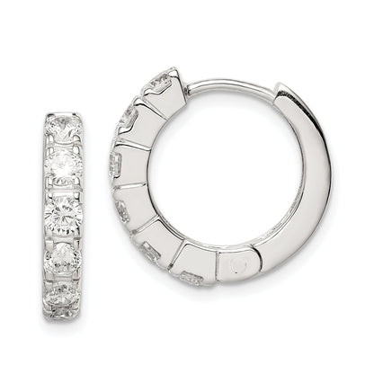 Sterling Silver Rhodium-Plated Cz Hinged Hoop Earrings