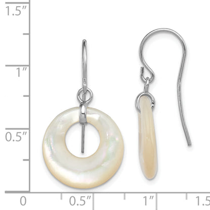 Sterling Silver Rhod-Plated Polished Mother Of Pearl Circle Dangle Earrings