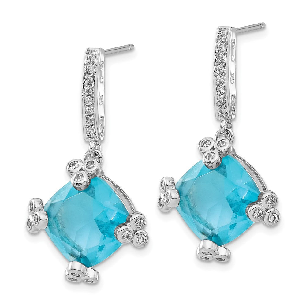 Sterling Silver Blue & Clear Cz Post Dangle Earrings