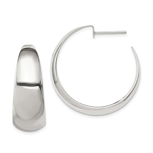 Sterling Silver Rhodium-Plated Fancy J-Hoop Post Earrings