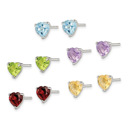 Sterling Silver Rhodium-Plated Gemstone Post Earring Set