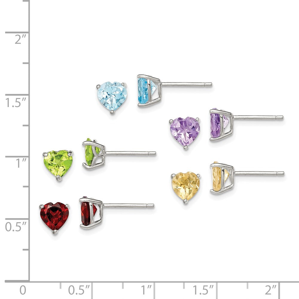 Sterling Silver Rhodium-Plated Gemstone Post Earring Set