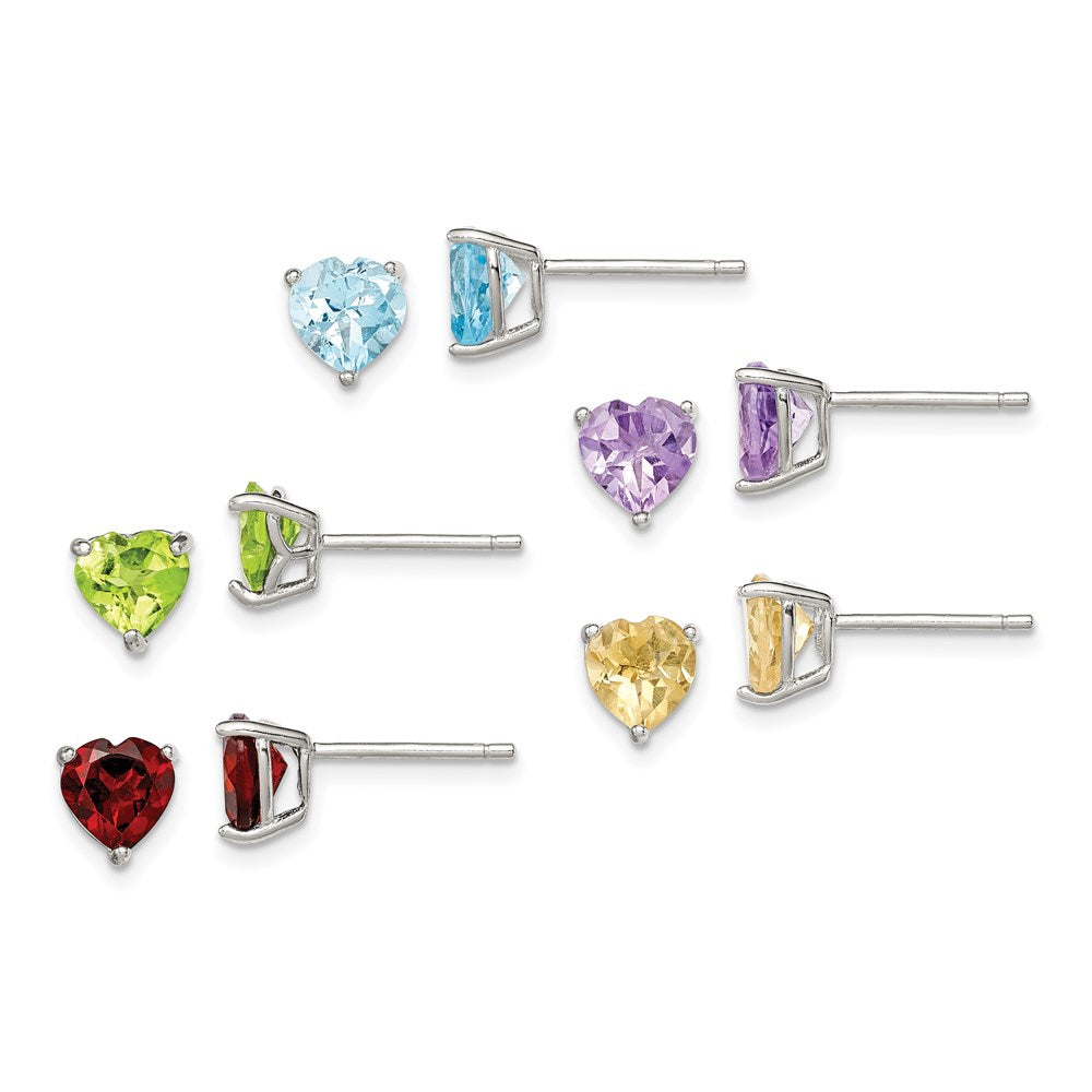 Sterling Silver Rhodium-Plated Gemstone Post Earring Set