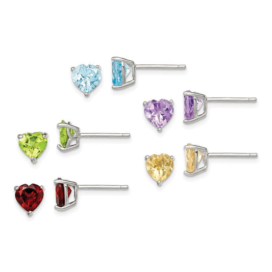 Sterling Silver Rhodium-Plated Gemstone Post Earring Set