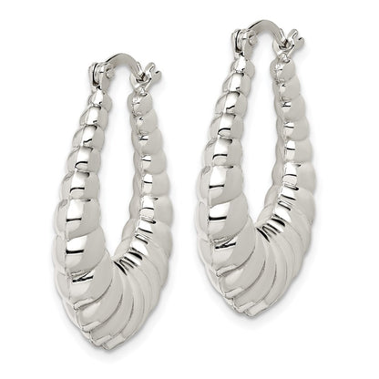 Sterling Silver Rhodium-Plated Polished Shrimp Oval Hoop Earrings