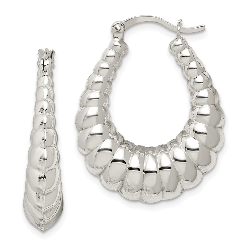 Sterling Silver Rhodium-Plated Polished Shrimp Oval Hoop Earrings