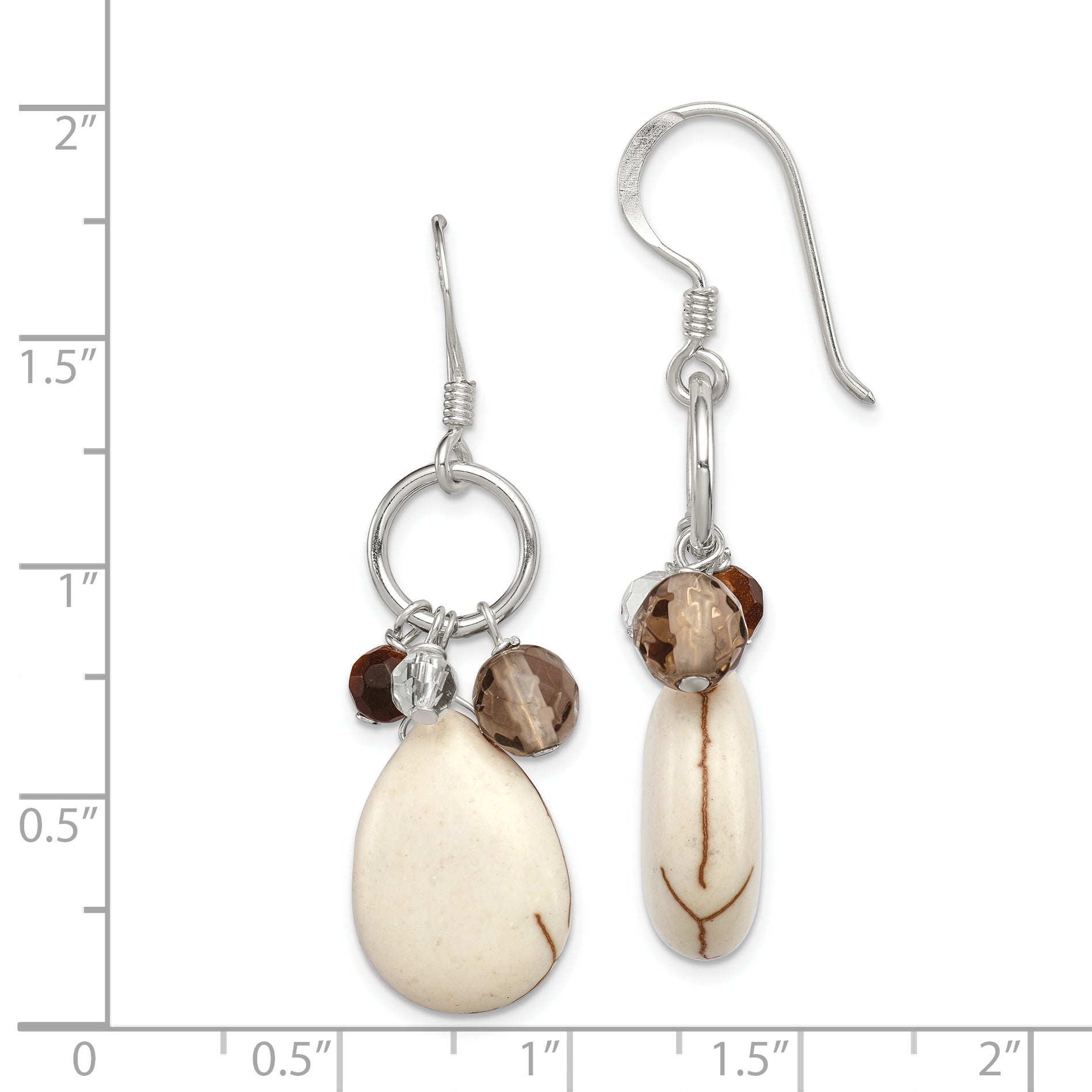 Sterling Silver Polished Crazy Lace Agate, Tiger'S Eye, Smoky & Clear Quartz Dangle Earrings