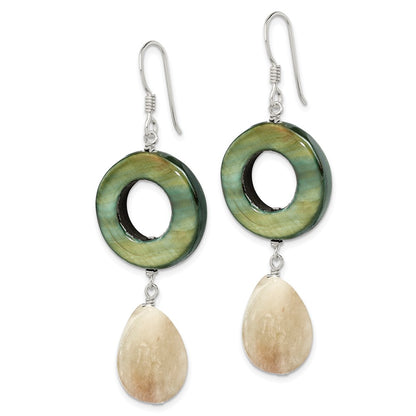Sterling Silver Polished Jade & Green Mother Of Pearl Dangle Earrings