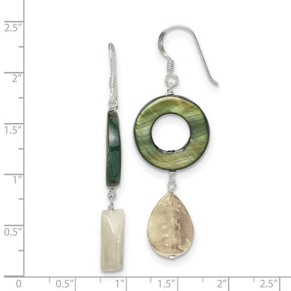 Sterling Silver Polished Jade & Green Mother Of Pearl Dangle Earrings