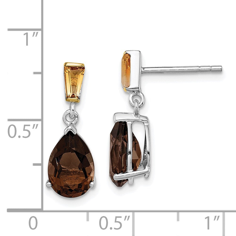 Sterling Silver Brilliant Gemstones With 14K Accent Rhodium-Plated Smoky Quartz And Citrine Earrings