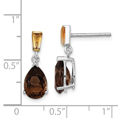 Sterling Silver Brilliant Gemstones With 14K Accent Rhodium-Plated Smoky Quartz And Citrine Earrings