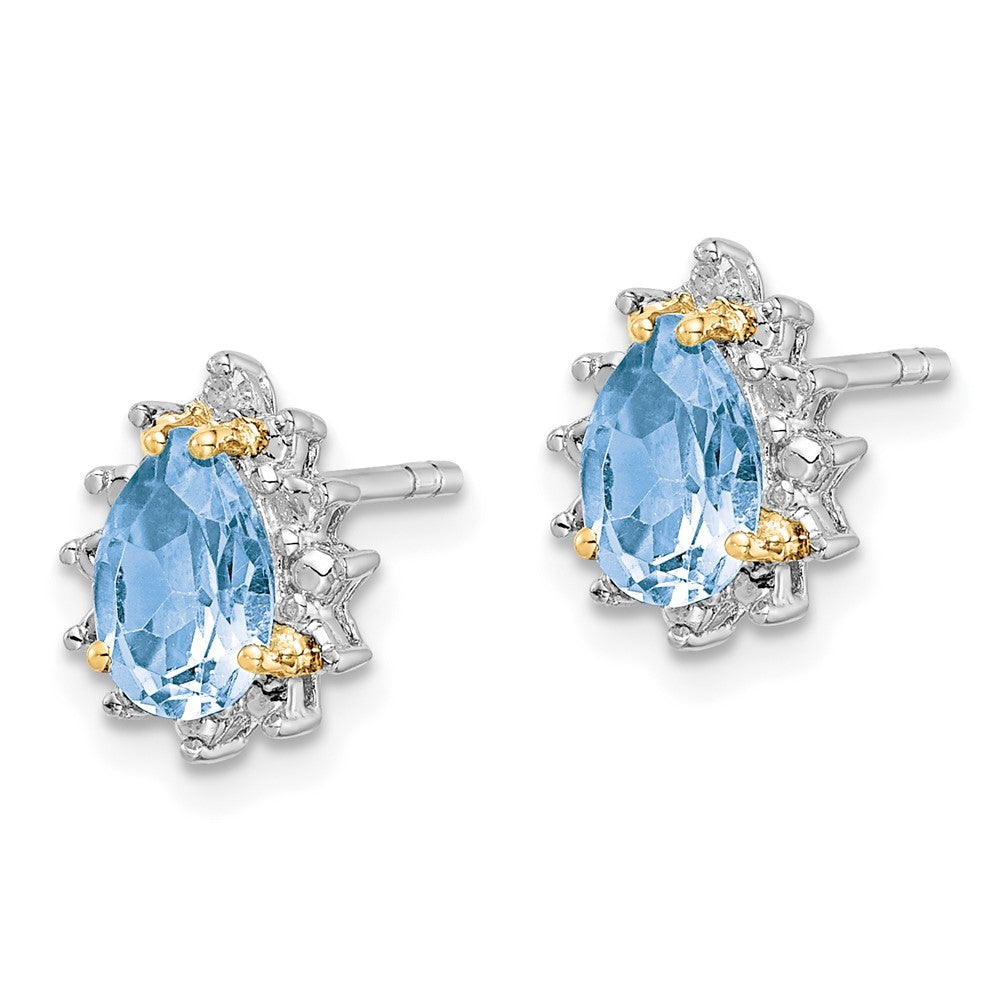 Sterling Silver Brilliant Gemstones With 14K Accent Rhodium-Plated Sky Blue Topaz And Diamond Post Earrings