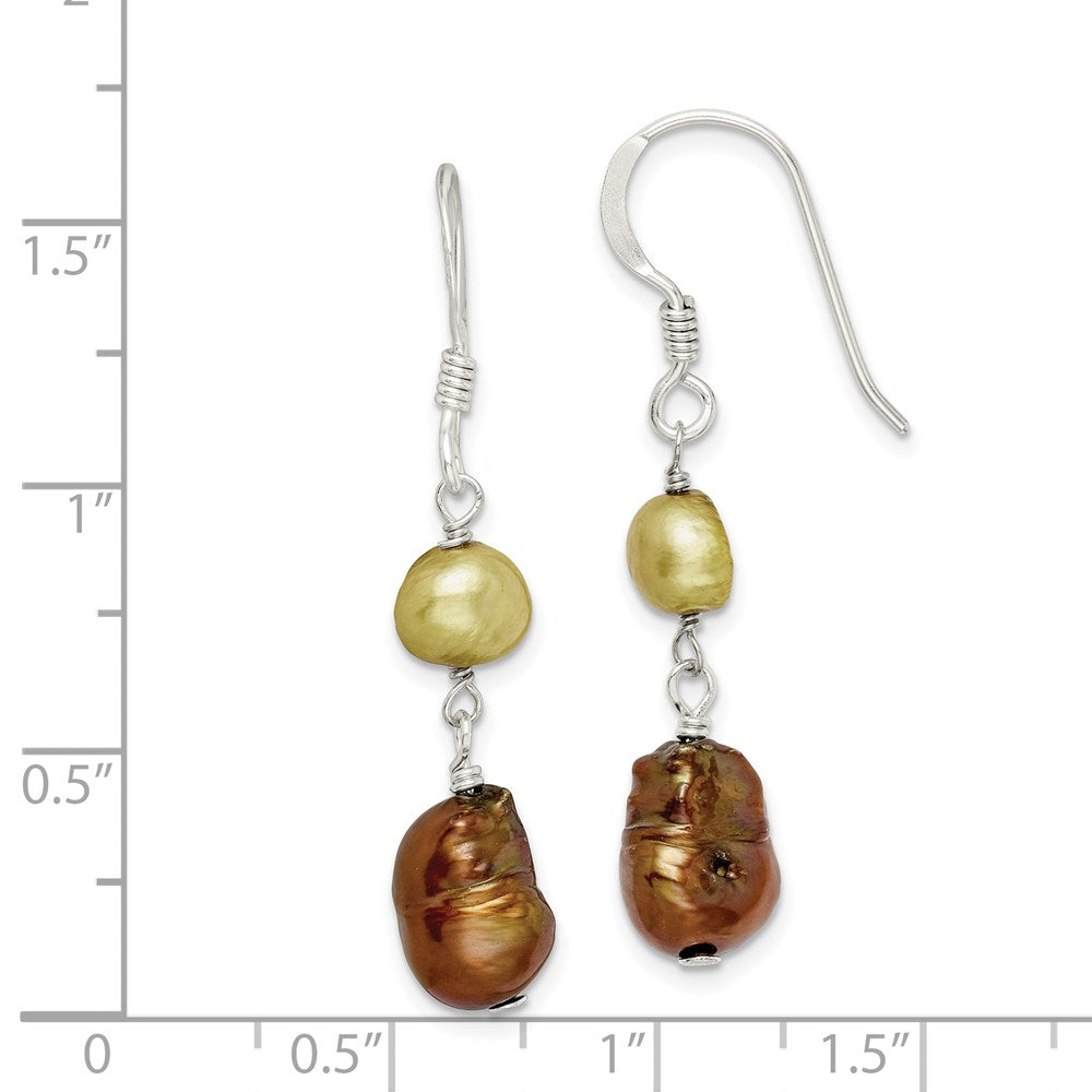 Sterling Silver Polished Champagne & Copper Fwc Pearl Dangle Earrings