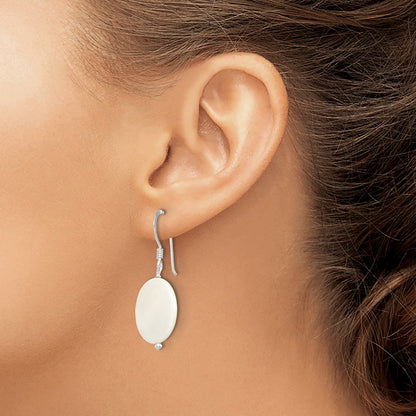 Sterling Silver Polished White Mother Of Pearl Oval Dangle Earrings