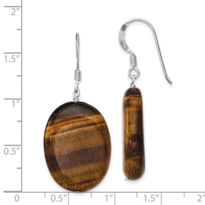 Sterling Silver Polished Tiger'S Eye Oval Dangle Earrings