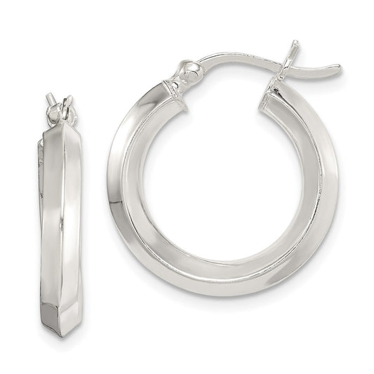 Sterling Silver Polished 3X20mm Knife Edge Round Hoop Earrings
