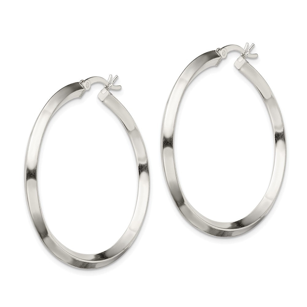 Sterling Silver Polished 3X40mm Knife Edge Round Hoop Earrings