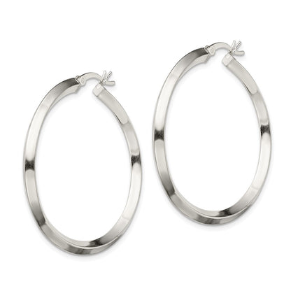 Sterling Silver Polished 3X40mm Knife Edge Round Hoop Earrings