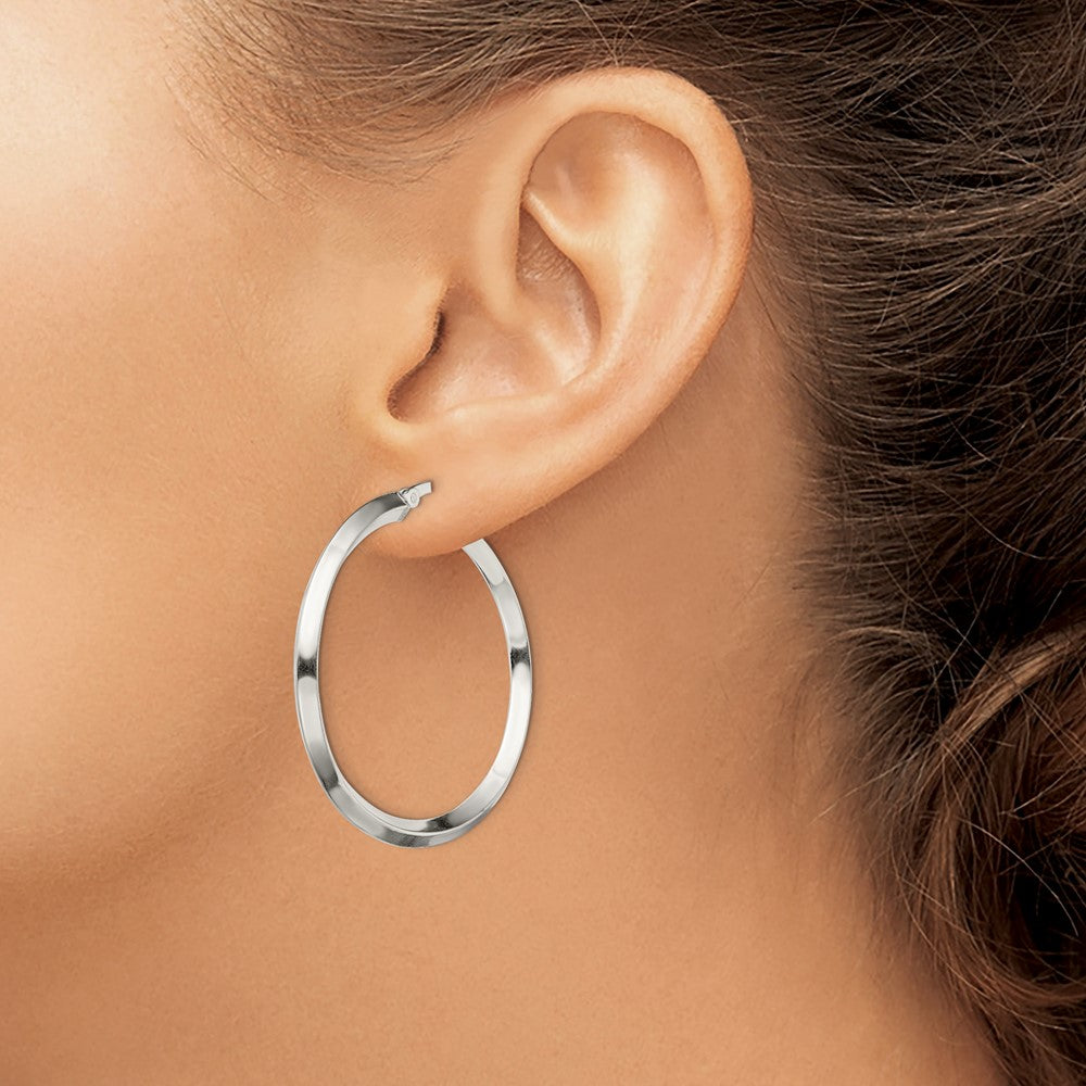 Sterling Silver Polished 3X40mm Knife Edge Round Hoop Earrings