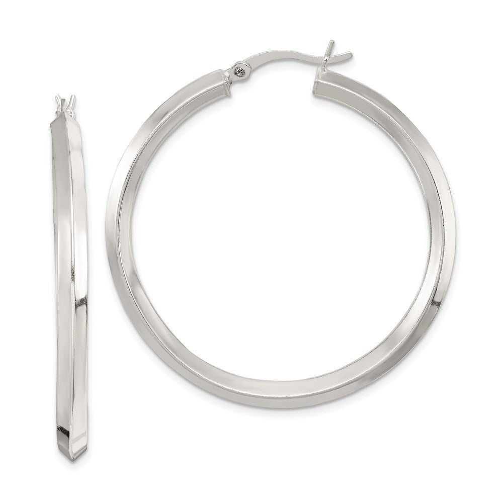 Sterling Silver Polished 3X40mm Knife Edge Round Hoop Earrings