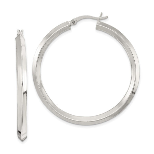 Sterling Silver Polished 3X40mm Knife Edge Round Hoop Earrings