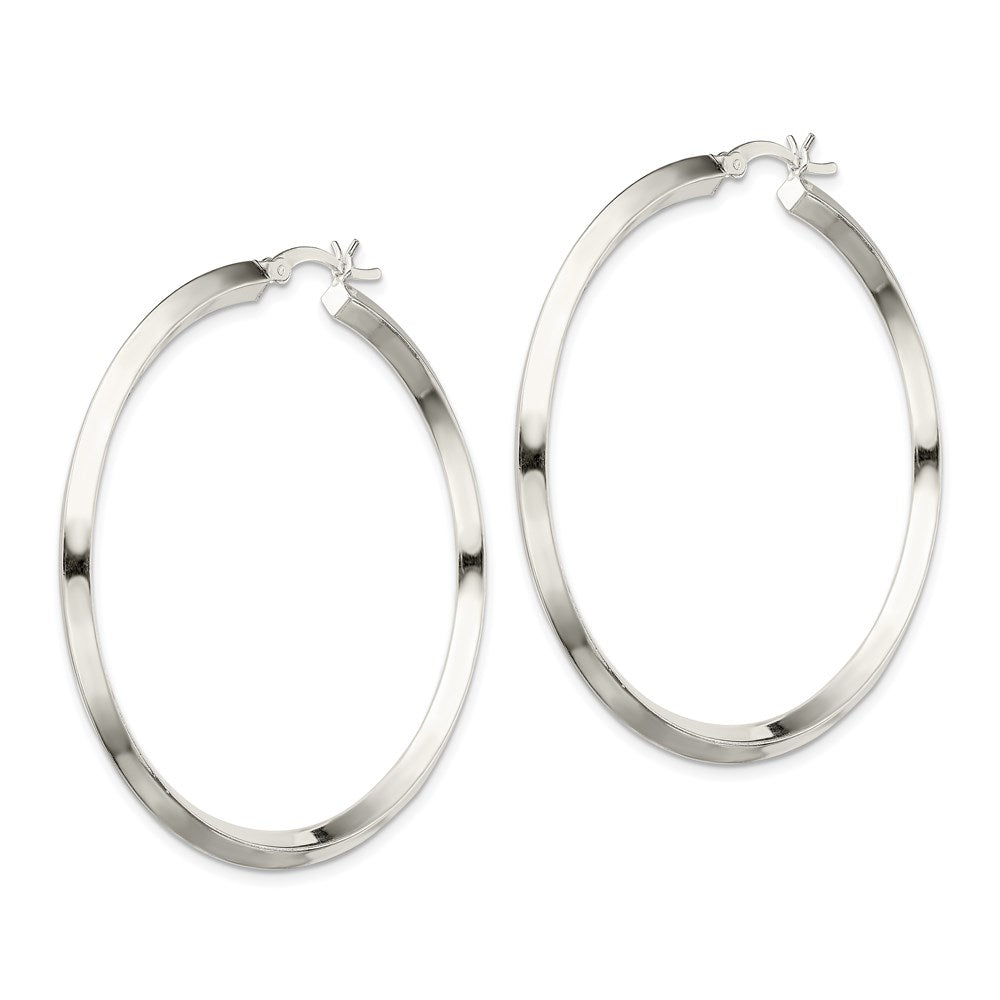 Sterling Silver Polished 3X50mm Knife Edge Round Hoop Earrings