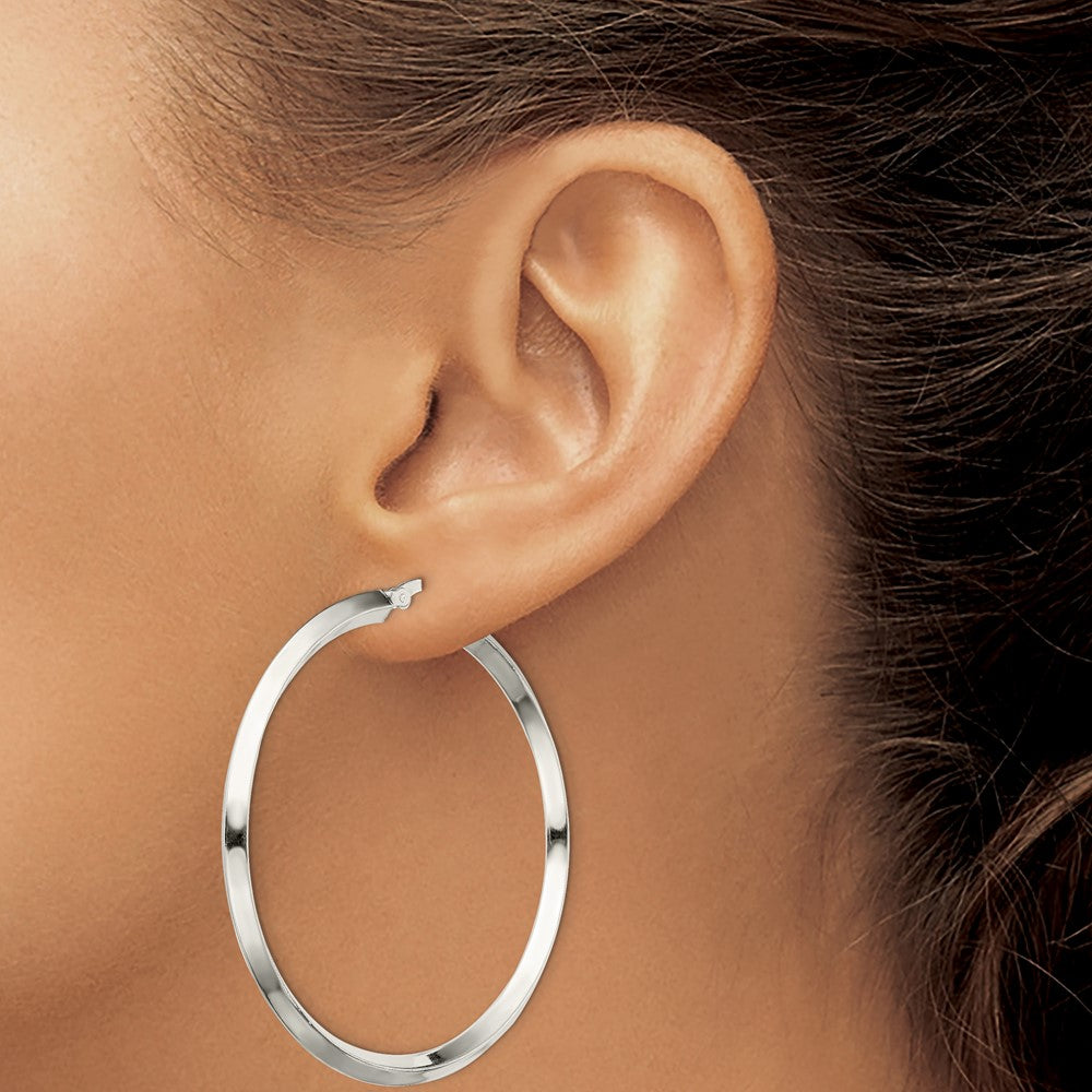 Sterling Silver Polished 3X50mm Knife Edge Round Hoop Earrings