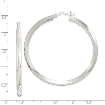 Sterling Silver Polished 3X50mm Knife Edge Round Hoop Earrings