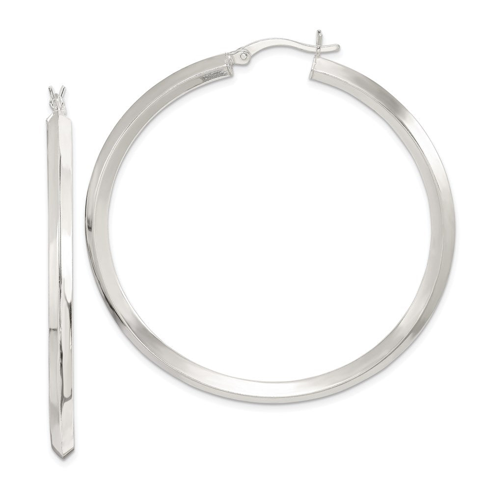 Sterling Silver Polished 3X50mm Knife Edge Round Hoop Earrings