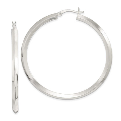 Sterling Silver Polished 3X50mm Knife Edge Round Hoop Earrings