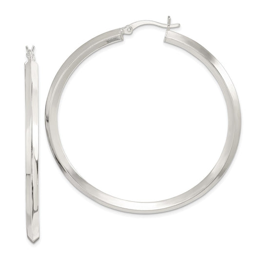 Sterling Silver Polished 3X50mm Knife Edge Round Hoop Earrings