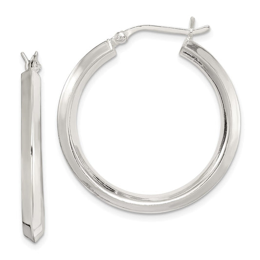 Sterling Silver Polished 3X30mm Knife Edge Round Hoop Earrings