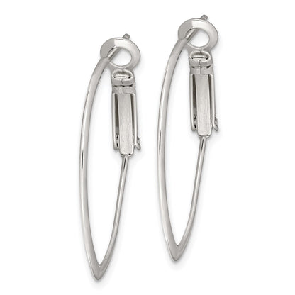 Sterling Silver Rhodium-Plated 1.5mm Oval Omega Back Hoop Earrings
