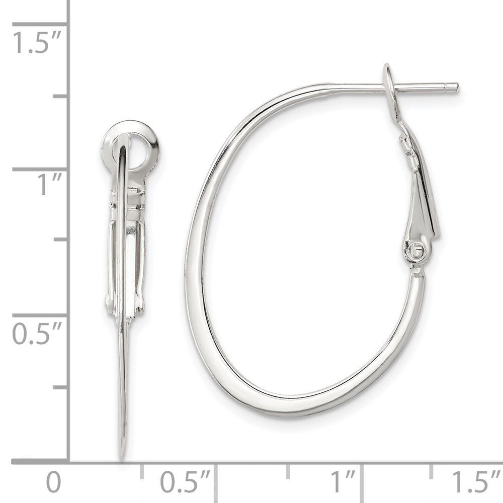 Sterling Silver Rhodium-Plated 1.5mm Oval Omega Back Hoop Earrings