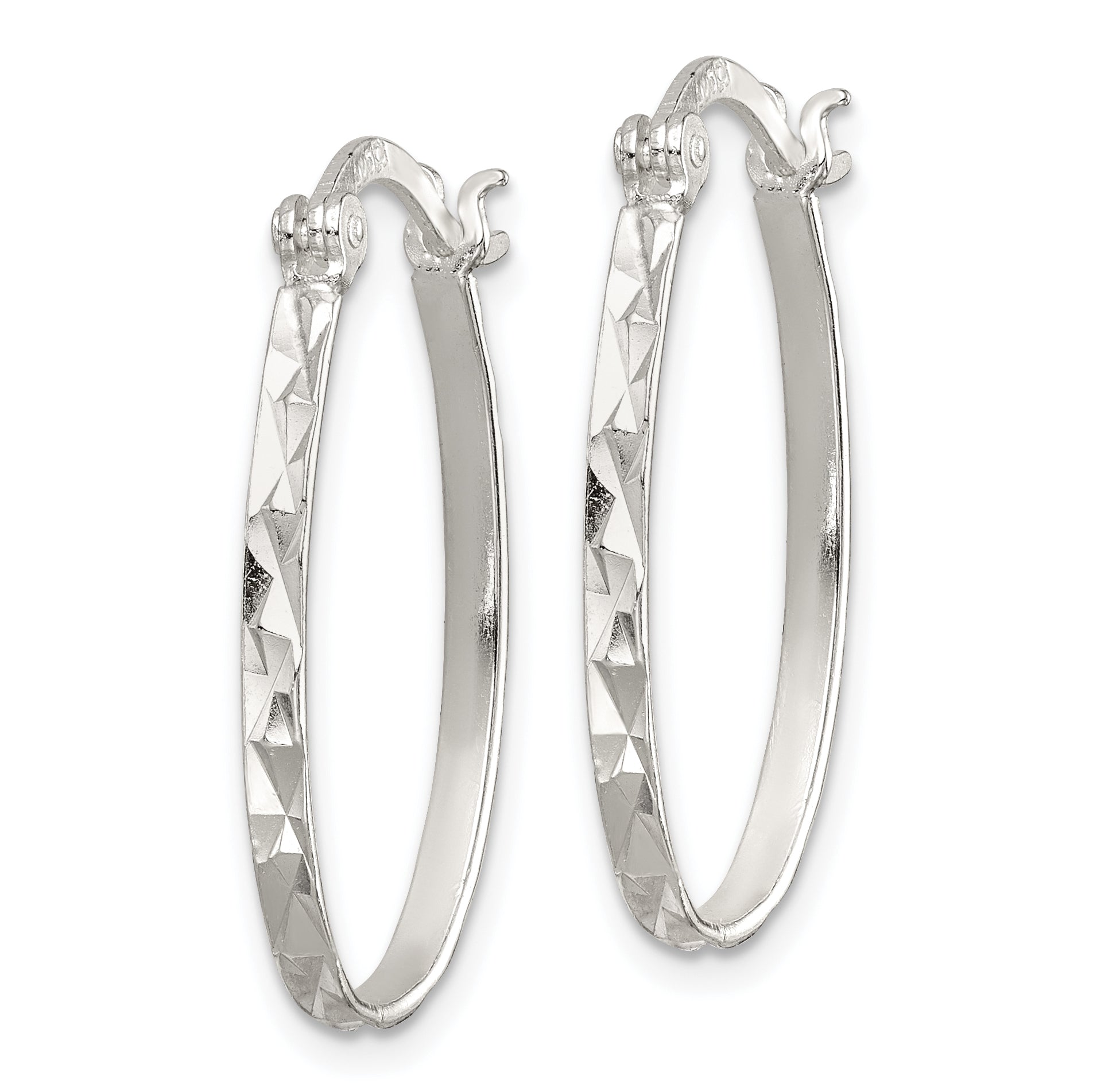 Sterling Silver Rhod-Plated Polished/Textured 2mm Oval Hoop Earrings