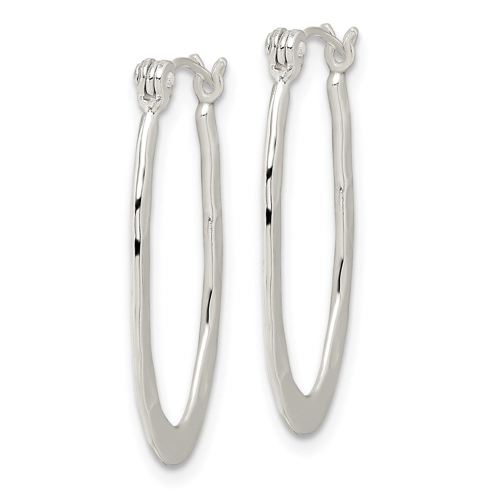 Sterling Silver Polished & Hammered Oval Hoop Earrings